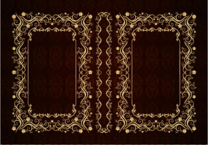 وکتور کادر و حاشیه خطی طلایی گلدار با تکست باکس در وسط